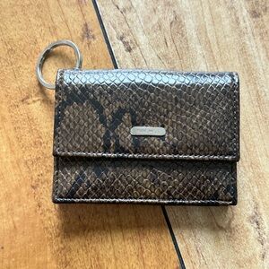 Nine West Brown Snake-Embossed Card Case with Key Ring